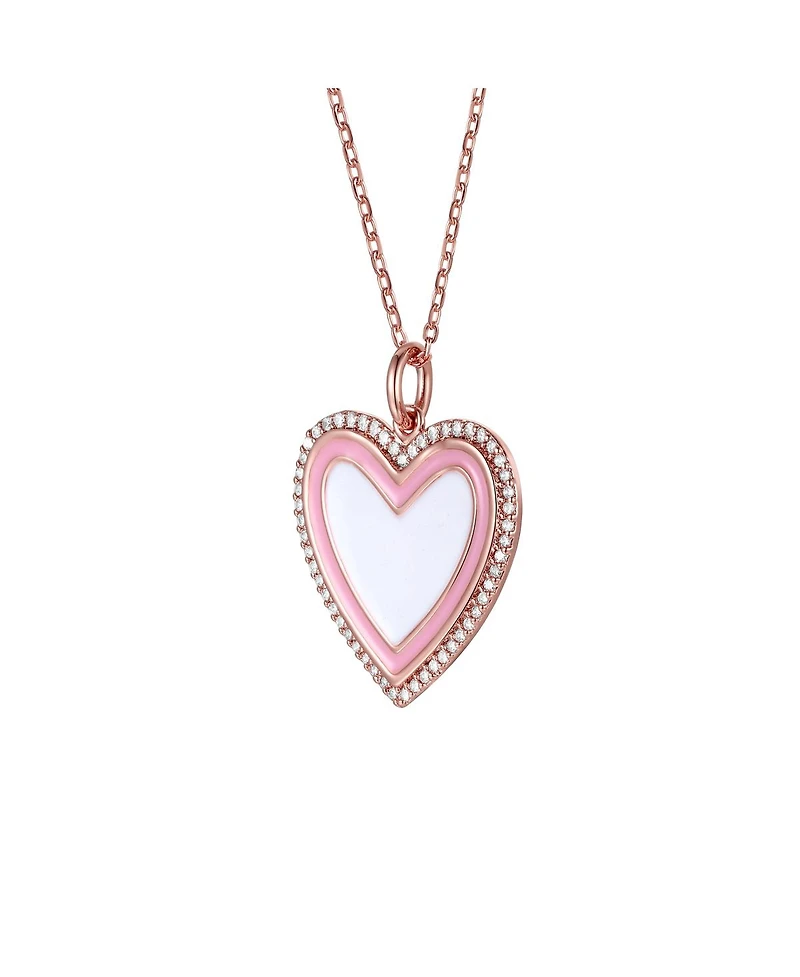 GiGiGirl Children's 18k Rose Gold Plated with Clear Cubic Zirconia and Enamel Halo Heart Pendant Necklace