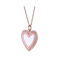 GiGiGirl Children's 18k Rose Gold Plated with Clear Cubic Zirconia and Enamel Halo Heart Pendant Necklace