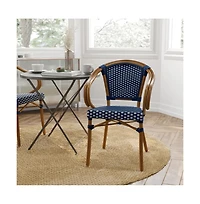 Merrick Lane Sacha Stacking Thonet Bistro Style Chair With Arms, Pe Rattan Seat, And Bamboo Finished Metal Frame For Indoor/Outdoor Use