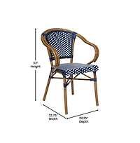 Merrick Lane Sacha Stacking Thonet Bistro Style Chair With Arms, Pe Rattan Seat, And Bamboo Finished Metal Frame For Indoor/Outdoor Use