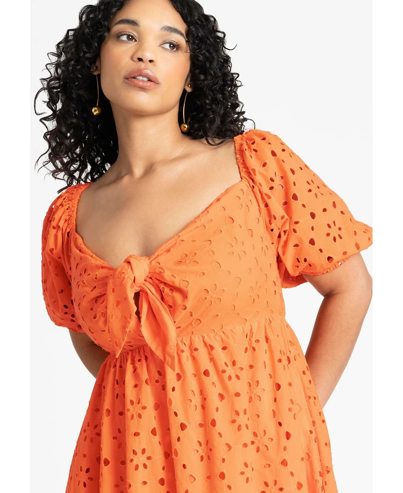 Eloquii Women's Plus Eyelet Tie Front Maxi Dress
