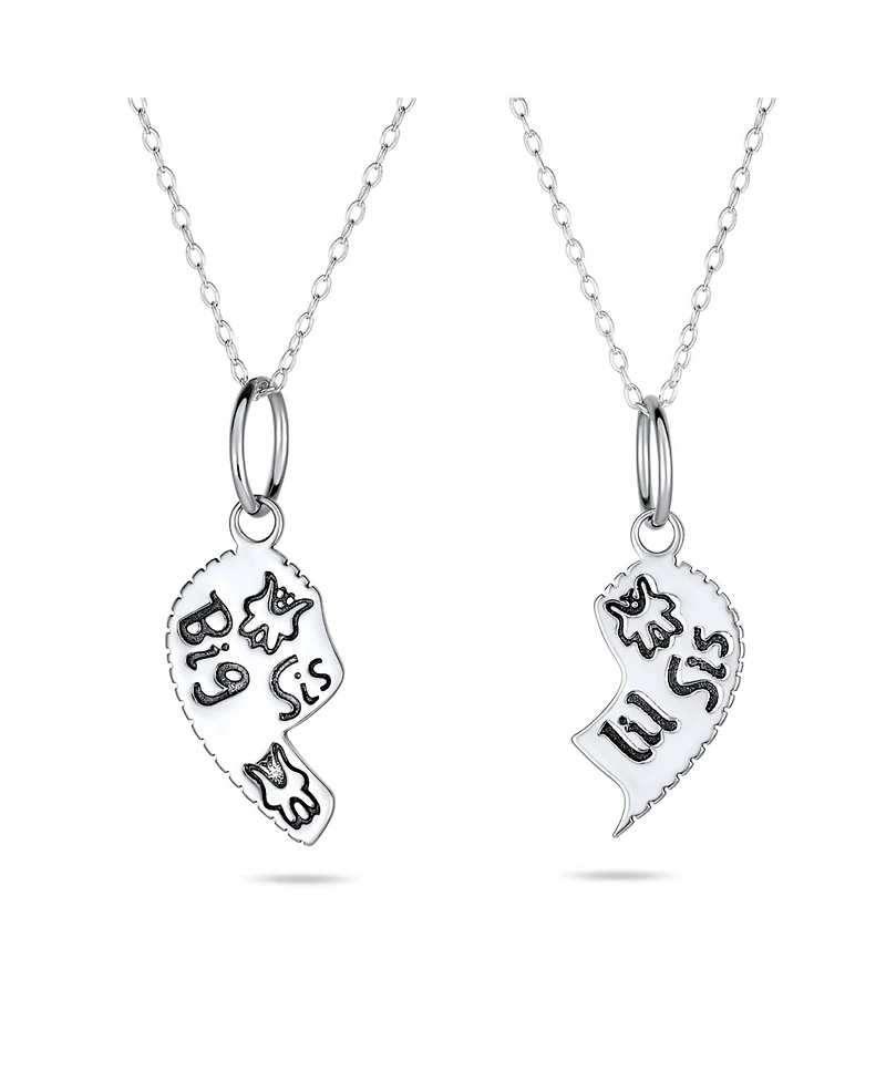 Bling Jewelry 2 Pcs Bff Best Friend Sisters Heart Puzzle Pendant Necklace Sterling Silver