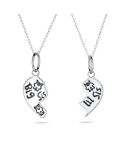 Bling Jewelry 2 Pcs Bff Best Friend Sisters Heart Puzzle Pendant Necklace Sterling Silver