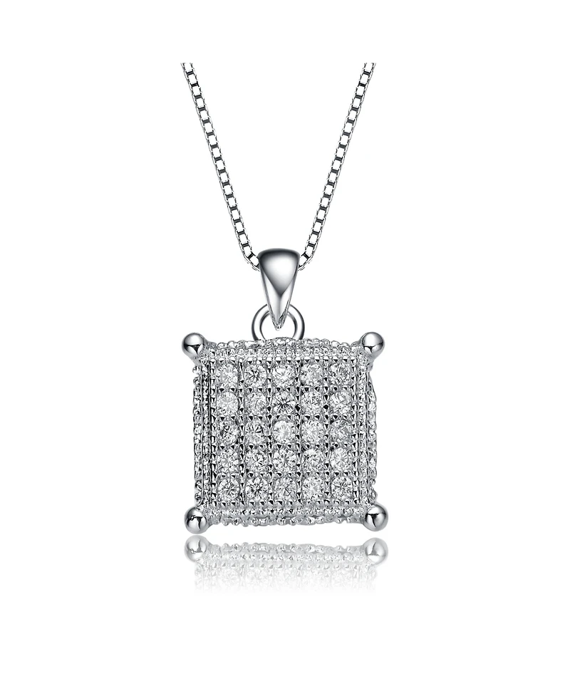 White Gold Plated with Cubic Zirconia Square Pave Pendant Necklace