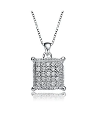White Gold Plated with Cubic Zirconia Square Pave Pendant Necklace