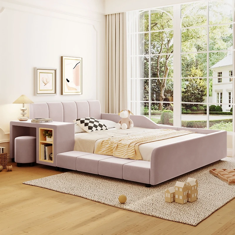 Velvet Upholstered Grounded Bed Set