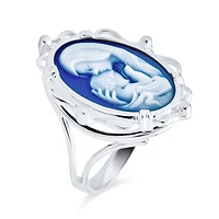 Bling Jewelry Classic Blue White Cameo Silver Ring for Mom - Victorian Lady Design