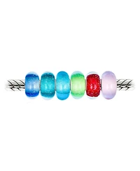Bling Jewelry Set Of 6 Translucent Jewel Tones Murano Glass Bubble Charm Bead Spacer Sterling Silver Core Fits European Bracelet