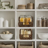Casafield (Set of 2) Water Hyacinth Pantry Baskets with Handles - Natural, Medium and Large Woven Storage for Kitchen Shelves