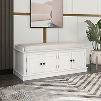 Streamdale 4-Door Storage Bench with Adjustable Shelves, Cushioned Shoe Bench