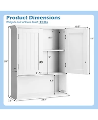 Sugift Wall Mount Bathroom Cabinet Storage Organizer with Doors and Shelves