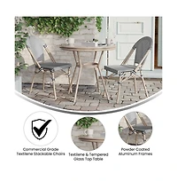 Merrick Lane Mael Bistro Style Table With Glass Top, Textilene, Stack Chairs