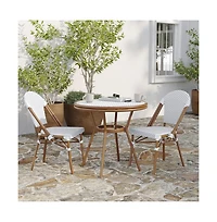 Merrick Lane Celia Bistro Style Table With Glass Top, Pe Rattan, Stack Chairs