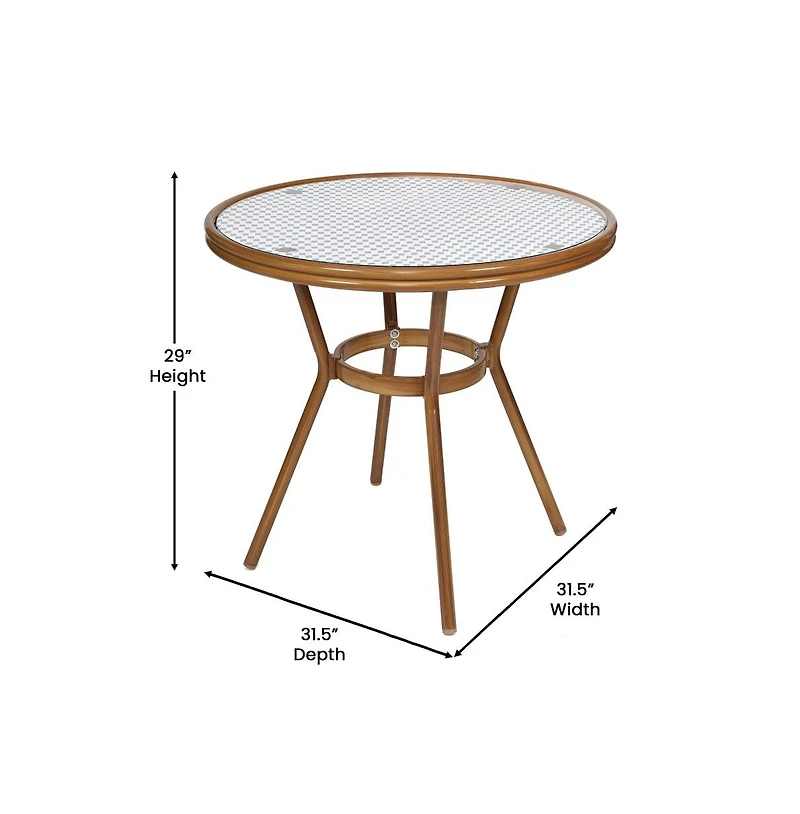 Merrick Lane Celia Bistro Style Table With Glass Top, Pe Rattan, Stack Chairs