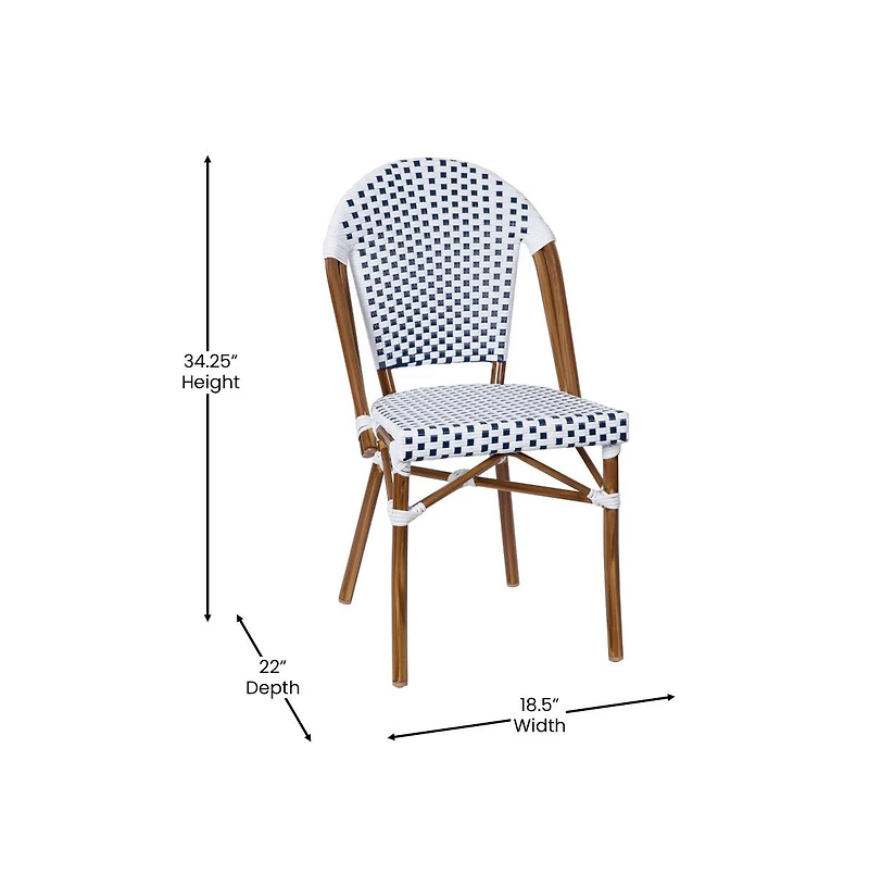 Merrick Lane Celia Bistro Style Table With Glass Top, Pe Rattan, Stack Chairs