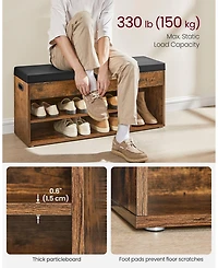 Storage Bench with Cushion Seat and 3 Open Compartments for Entryway or Bedroom