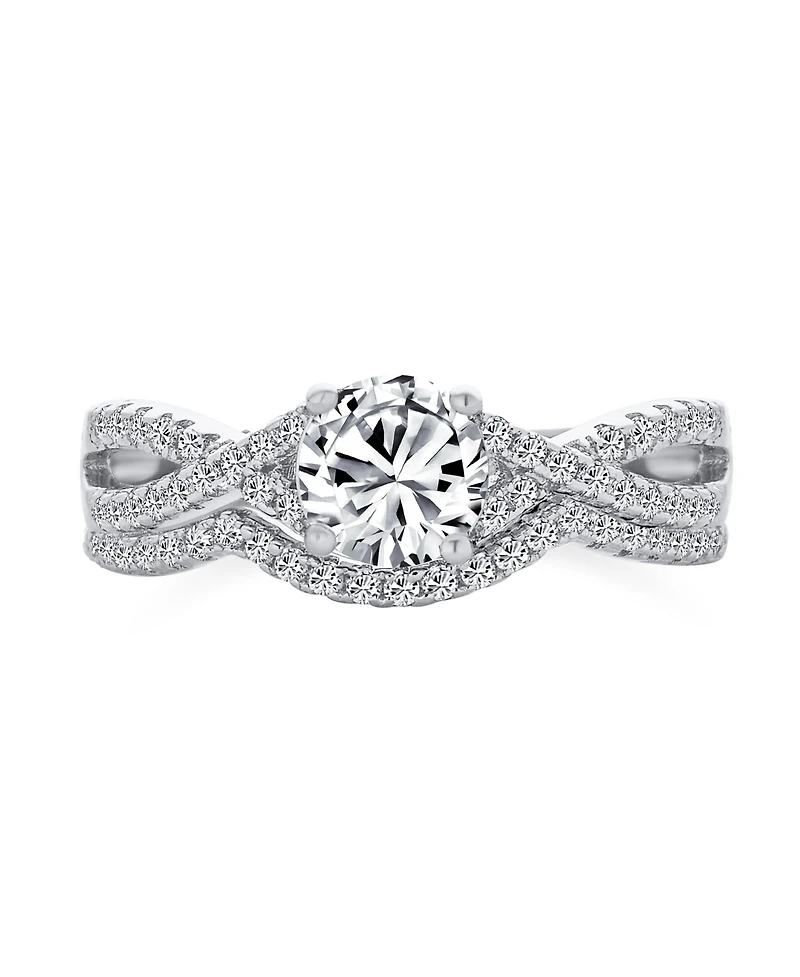 Bling Jewelry Set 2CT Solitaire Cubic Zirconia Pave Cz Twist Criss Cross Infinity Promise Ring Band Sterling Silver