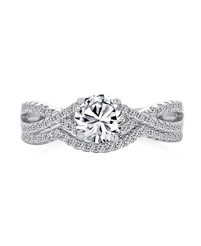 Bling Jewelry Set 2CT Solitaire Cubic Zirconia Pave Cz Twist Criss Cross Infinity Promise Ring Band Sterling Silver
