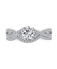 Bling Jewelry Set 2CT Solitaire Cubic Zirconia Pave Cz Twist Criss Cross Infinity Promise Ring Band Sterling Silver