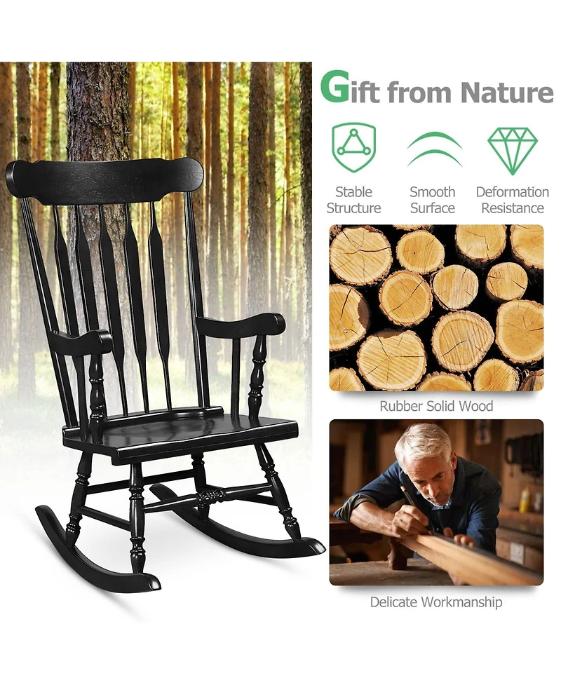 Sugift Rocking Chair with Solid Wooden Frame for Garden and Patio