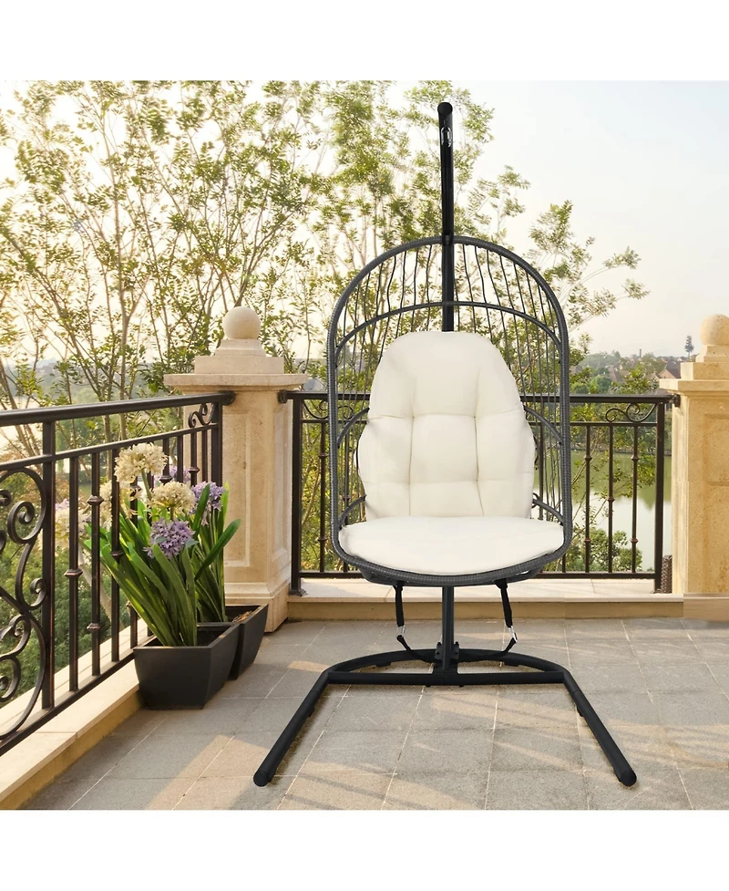 Sugift Hanging Wicker Egg Chair with Stand and Cushion
