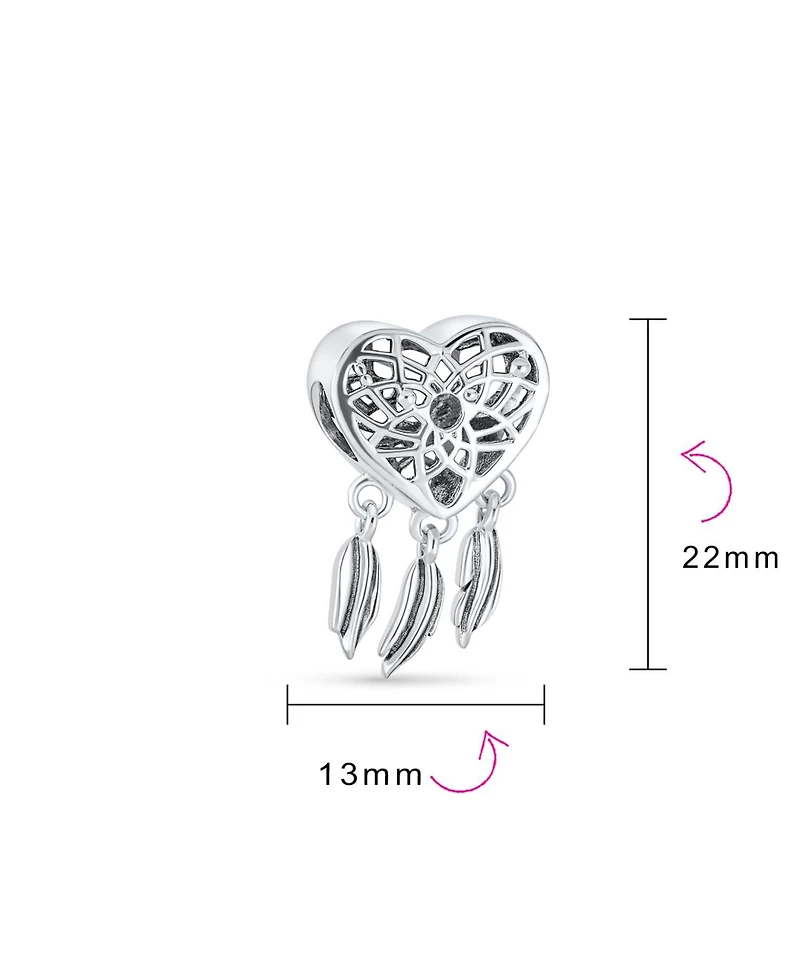 Bling Jewelry Hopes Dreams Heart Spiritual Amulet Symbol Dream Catcher Dangle Charm Bead Tassel Feather Leaves Sterling Silver Fits European Bracelet
