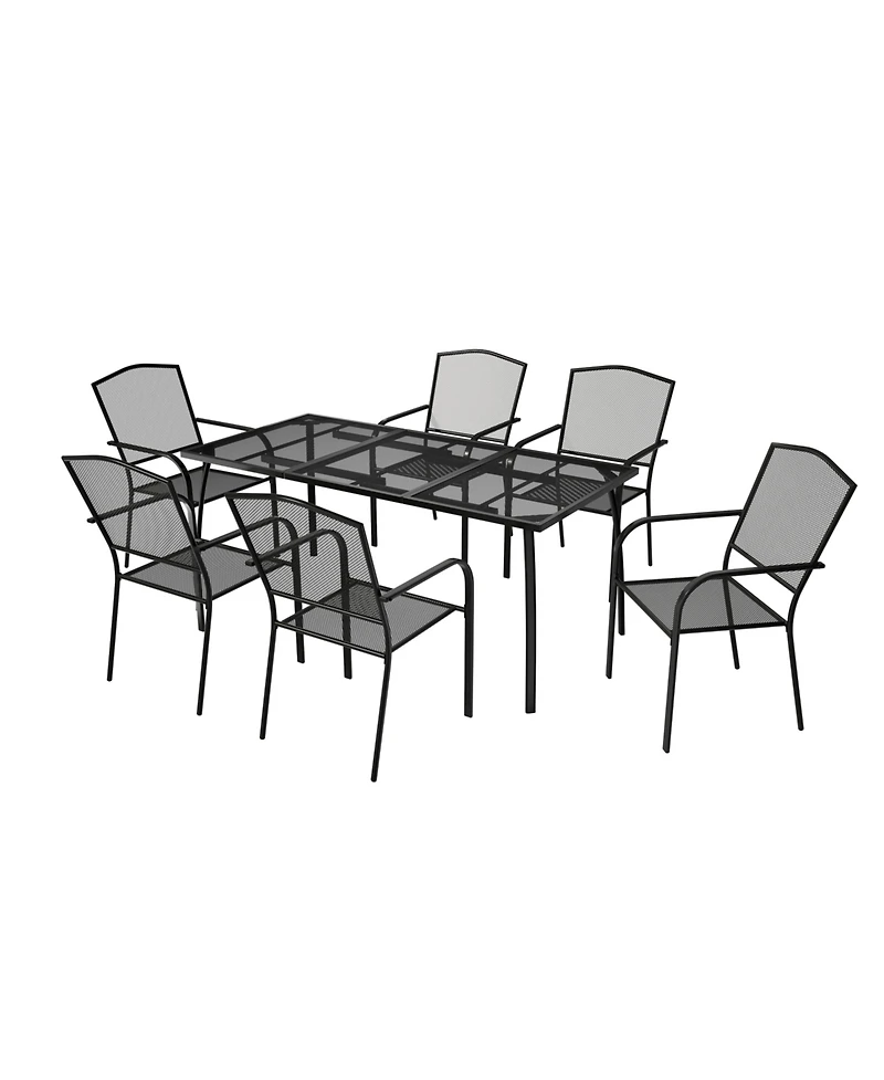 Mondawe 7-Piece Steel Mesh Table And Chair Set With 6 Pcs Steel Mesh Dining Chairs