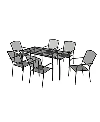 Mondawe 7-Piece Steel Mesh Table And Chair Set With 6 Pcs Steel Mesh Dining Chairs