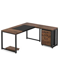 Tribesigns 62.99" L-Shaped Computer Desk with Mobile File Cabinet, Large Executive Office Desk with 3-Drawer Vertical Filing Cabinet, Business Fu