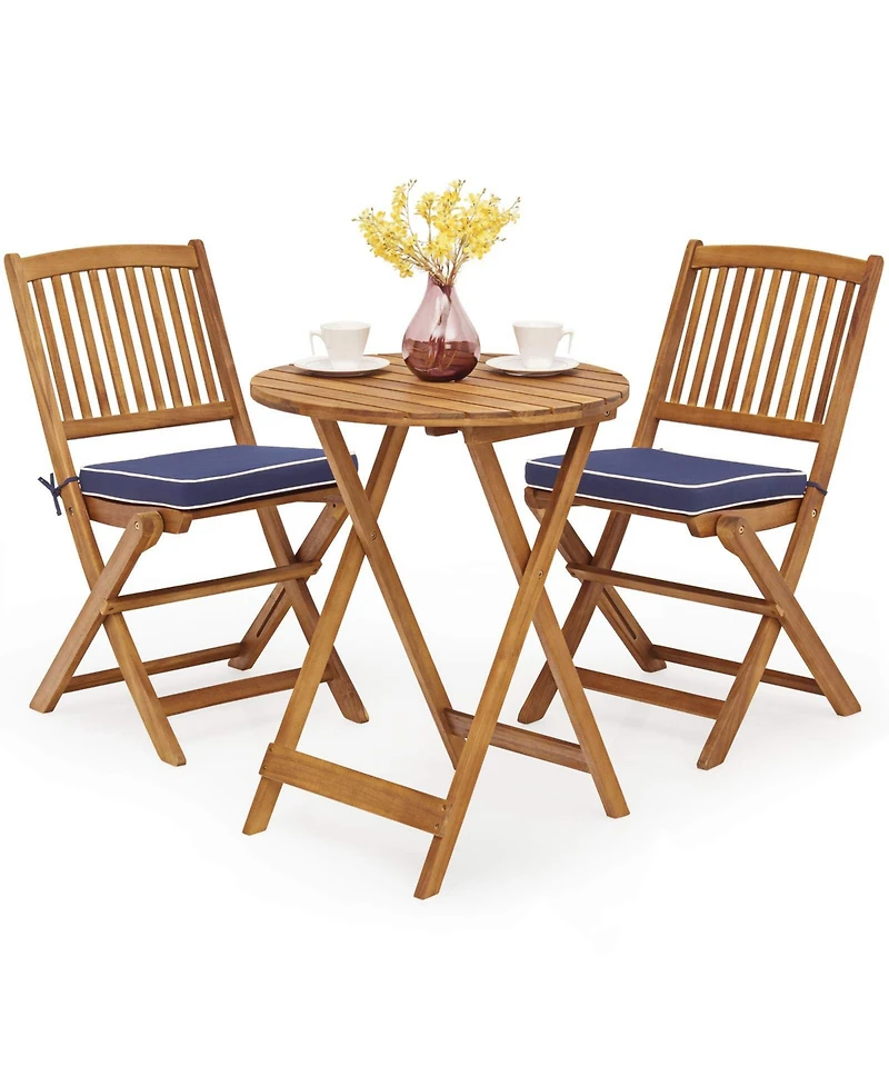Sugift 3 Pieces Patio Folding Bistro Set with Padded Cushion and Round Coffee Table