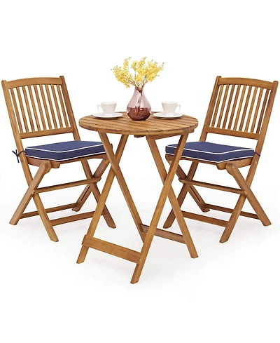 Sugift 3 Pieces Patio Folding Bistro Set with Padded Cushion and Round Coffee Table