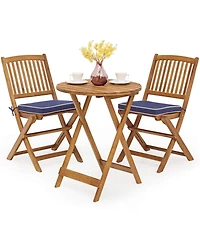 Sugift 3 Pieces Patio Folding Bistro Set with Padded Cushion and Round Coffee Table