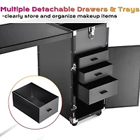 Byootique Aluminum Rolling Makeup Train Case with Table Salon Nail Trolley Cosmetic Organizer Black
