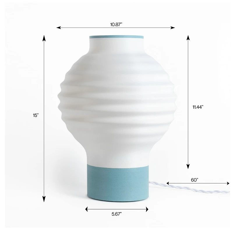 Jonathan Y Asian Lantern Retro Traditional Plant-Based Pla 3D Printed Dimmable Led Table Lamp, White/Blue