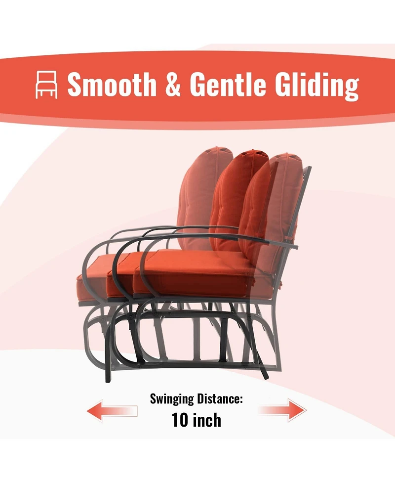 Sugift Patio 2-Person Glider Bench Rocking Loveseat with Cushioned Armrest