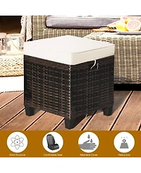 2 Pieces Patio Rattan Ottoman Seat with Removable Cushions