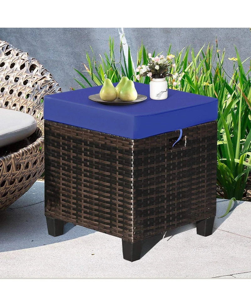 2 Pieces Patio Rattan Ottoman Seat with Removable Cushions