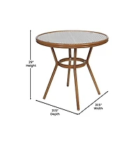 Merrick Lane Celia Bistro Style Table With Glass Top, Pe Rattan, Stack Chairs
