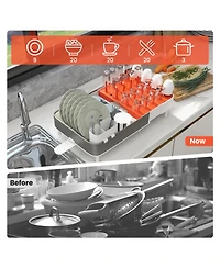 Sugift Expandable Dish Drying Rack Adjustable Dual-Part Dish Drainer with Detachable Utensil Holder