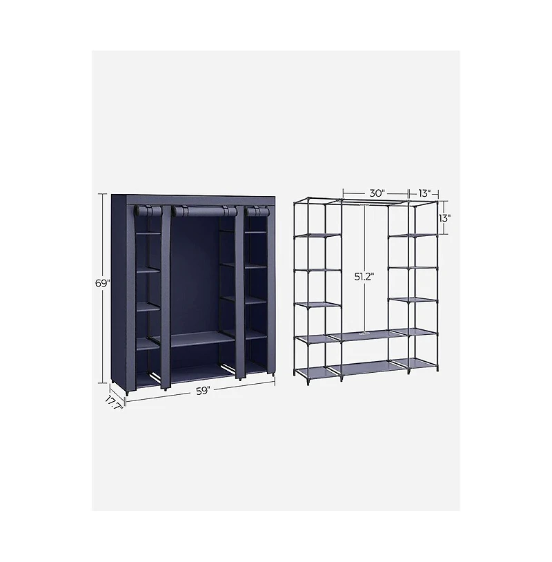 Slickblue Wardrobe, Closet, Portable Clothes Storage Organizer with Hanging Rail, Shelves, Fabric Cover