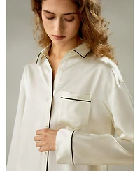 Lilysilk Women's Contrast Piping Button-Up Full Length Pajama Set