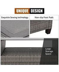 Sugift 4 Pieces Patio Rattan Furniture Set with Cushion and Table Shelf