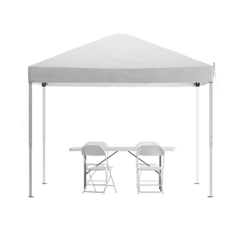 Outdoor Event/Tailgate Set With Pop Up Event Canopy With Carry Bag, Bi-Fold Table And 4 Folding Chairs