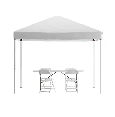 Outdoor Event/Tailgate Set With Pop Up Event Canopy With Carry Bag, Bi-Fold Table And 4 Folding Chairs