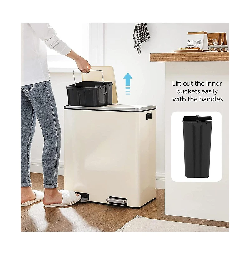 16 Gallon Dual Compartment Step Trash Can for Kitchen Waste and Recycling