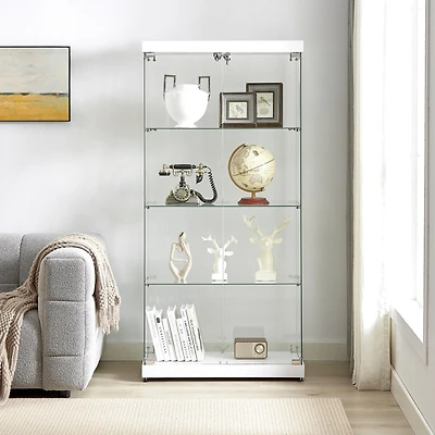 Streamdale White 4-Tier Glass Display Cabinet with Two Locks