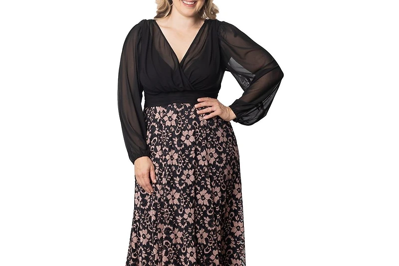 Kiyonna Plus Mon Tresor Long Sleeve Lace Evening Gown