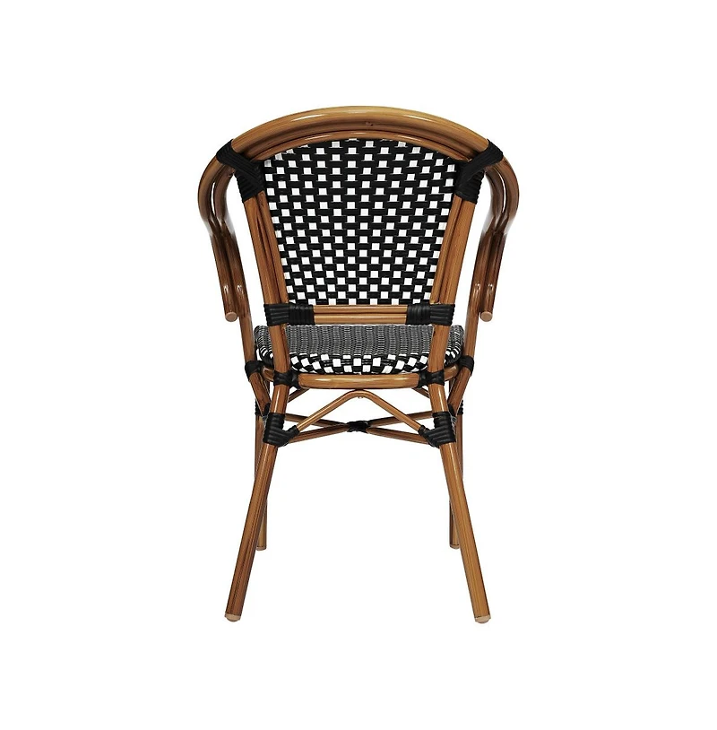 Merrick Lane Sacha Set Of Two Stacking Thonet Bistro Style Chair With Arms, Pe Rattan Seat, And Bamboo Metal Frame For Indoor/Outdoor Use