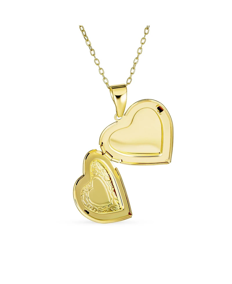 Bling Jewelry Initials Keepsake Puff carved Leaf Heart Shaped Photo Locket Holds Photos Pictures 18K Gold Plated Necklace Pendant