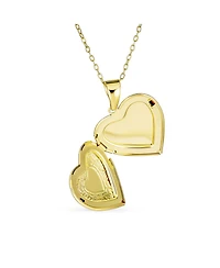 Bling Jewelry Initials Keepsake Puff carved Leaf Heart Shaped Photo Locket Holds Photos Pictures 18K Gold Plated Necklace Pendant